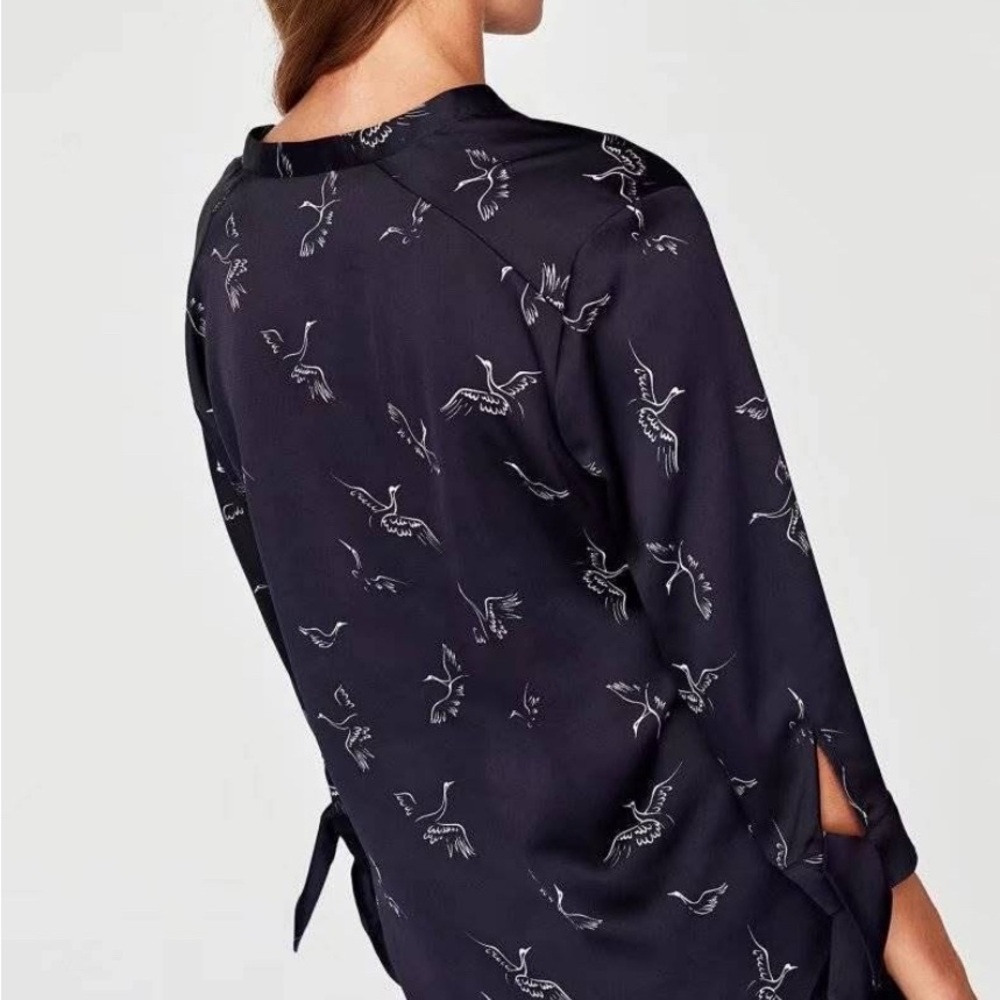 Zara Navy Bird Print Blouse - Picture 2 of 6